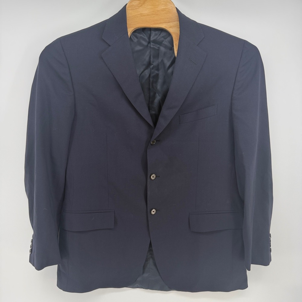 Polo Ralph Lauren Blue‎ Label Navy Virgin Wool 3 Button Blazer Jacket Italy 44L